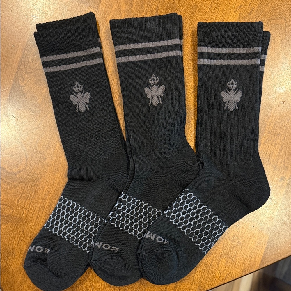 Bombas Black Crew Socks with Gray Accents - Ladies to 8 1/2 & Men’s to 9 1/2